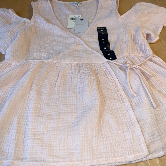 Lucky Brand Cold Shoulder Powder Pink Tie Side Top - Picture 2 of 7
